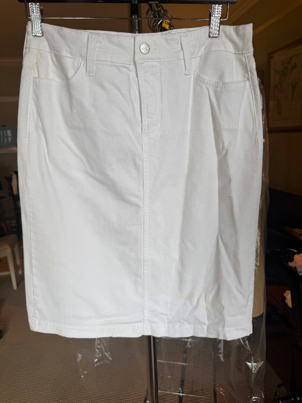 Vintage NXDJ White Stretch Denim Pencil Skirt – Size 10